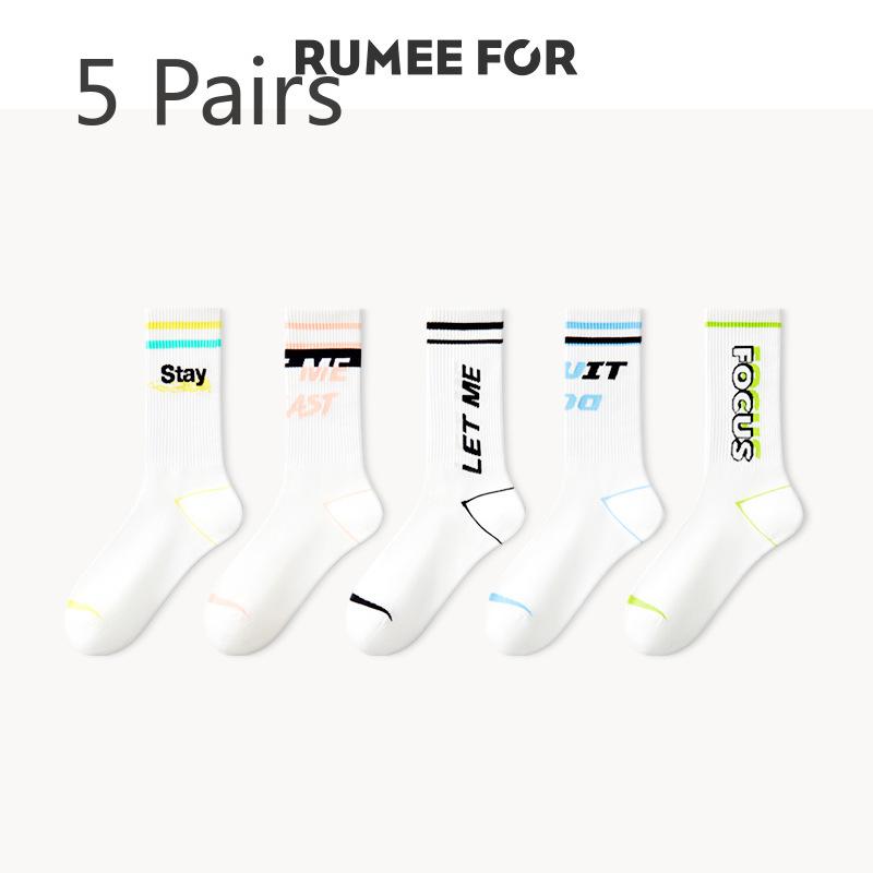 5 Pairs of Trendy Spring and Autumn Letter Mid Calf Socks for Women