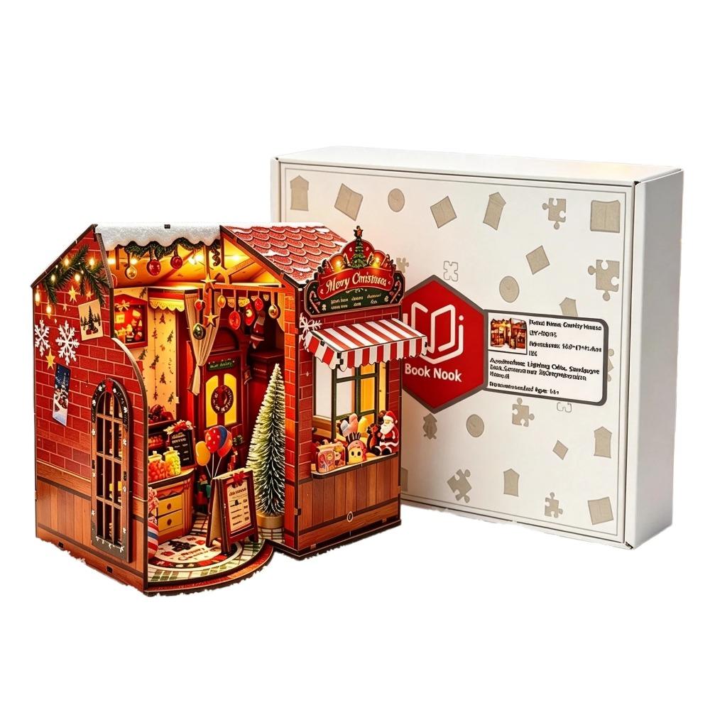 Weihnachtssüßigkeiten Miniatur Puppenhaus 3D Holzpuzzle DIY Handgefertigtes Montage-Modellbausatz Heimdekoration Geburtstagsgeschenk für Erwachsene