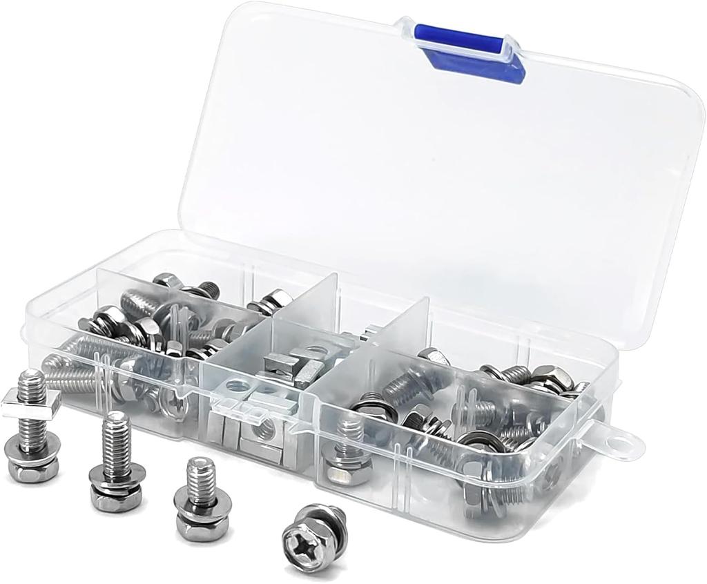 56pcs Motorcycle Battery Bolts M6x10/12/16/20mm 28 Sets Bolts Square Nuts