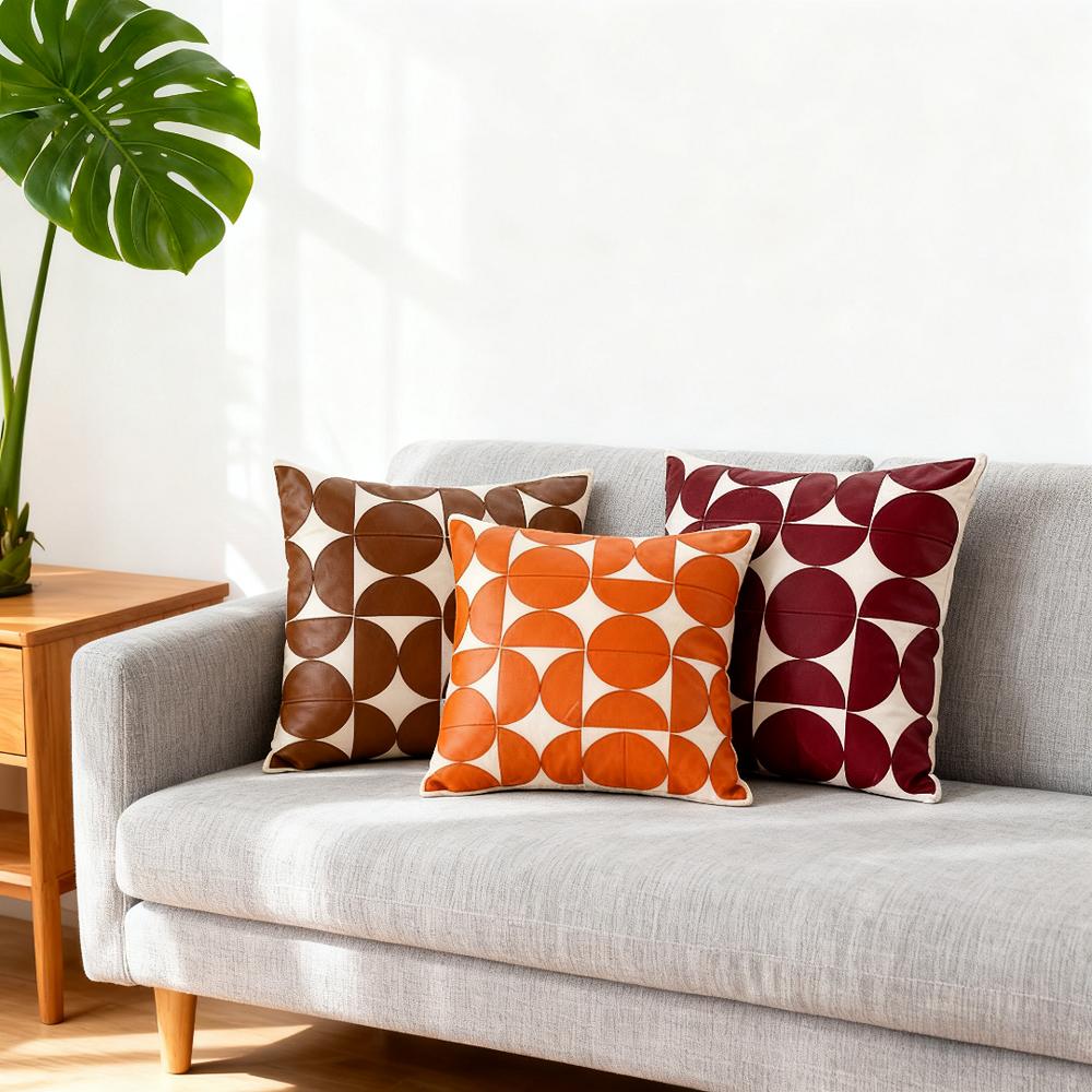 45×45Cm Lmitation Leather Cushion Cover Coffee Orange Red Pillowcase Patch Sofa Chair Bed Pillow Cover Home Decoration Detachabl