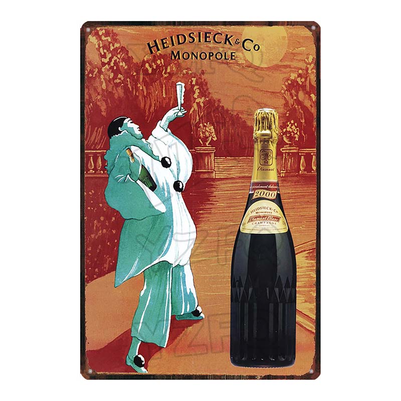 YZFQ Paris  Champagne Plaque Metal Vintage Wine Tin Sign  Travel Souvenir  Wall Bar Art Restaurant Home Decor 30X20CM DU-6307A