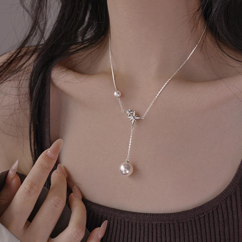 

Восьмиконечная жемчужина кисточка ожерелье для девочек новый легкий роскошный нишевый простой и модный ключичный свитер цепочка