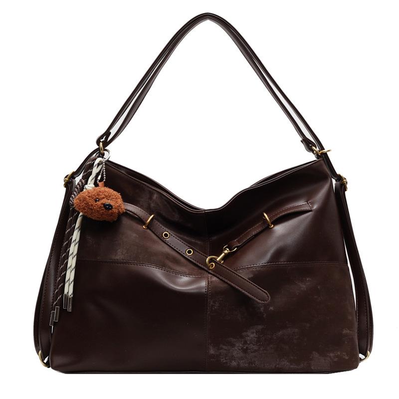 

Retro commuter tote bag women s large capacity 2025 new casual versatile shoulder bag street trend travel backpack no pendant темно-коричневого