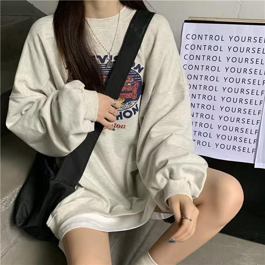 Women's Oversized Crew Neck Sweatshirt Autumn New Korean Style Casual Loose Outerwear