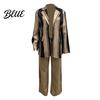 Ținută de Birou 2 Bucăți/Set Set Formal Doamnă Sacou Pantaloni Mânecă Lungă Bloc de Culoare Dungat Guler Revers Cardigan Jachetă Pantaloni Lungime Medie Crăpătură Pantalon Evazat