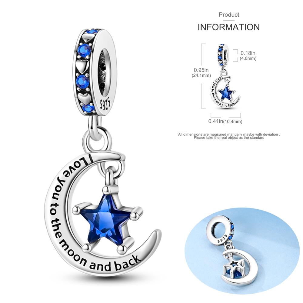 Dream Series Copper Craft Blue Zircon Sparkling Star And Moon Pendant Fit Handmade Bracelet Necklaces Ladies' Jewelry