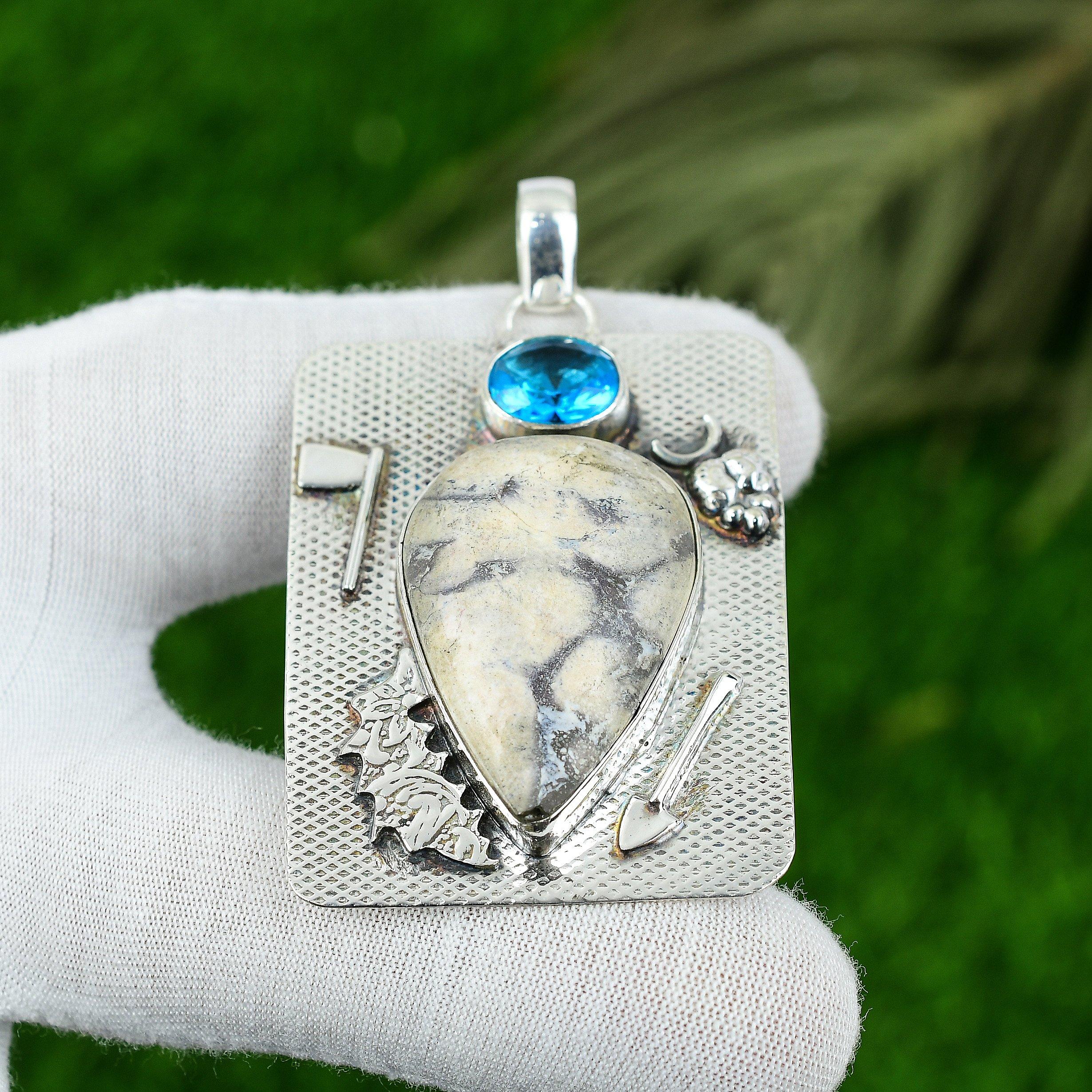 

Натуральный фарфоровый яшмовый драгоценный камень Ювелирные изделия Серебряная подвеска 925 пробы для женщин