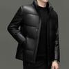 Yiliteng Men's Stand Collar Genuine Leather Goose Down Puffer Jacket
