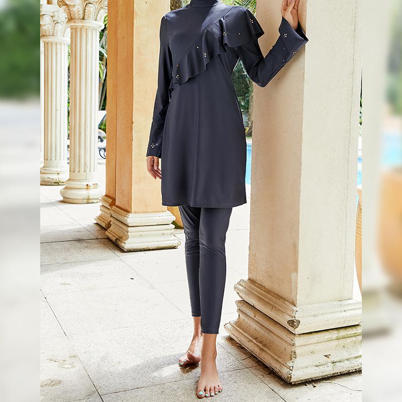 Costum de baie pentru femei musulmane cu șapcă cu volane Costum de baie pentru plajă Costum de baie pentru femei cu mâneci lungi îmbrăcăminte în burkini islamic Costum de baie întreg costum de baie