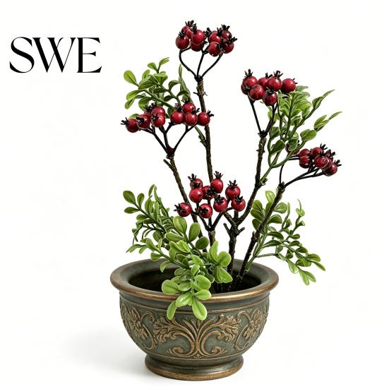Realistic Berry Branch Decor Artificial Faux Blueberry Spray with Leaves Fake Fruit Centerpiece Stem Vase Filler for Home Office Wedding Party Kitchen