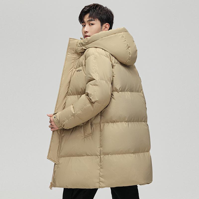 White Duck Down Jacket Men's Winter Medium and Long Loose Hooded Jacket Couple Fashion Versatile Top