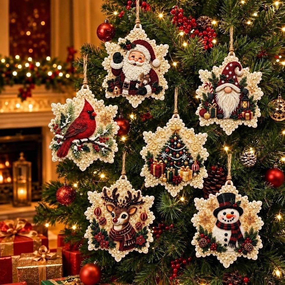 6PCS Natural Wood DIY Craft Ornament Set Christmas Theme Christmas Ornaments Tag