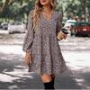 Hot-selling European and American foreign trade new dresses, round neck small floral long-sleeved bohemian dress