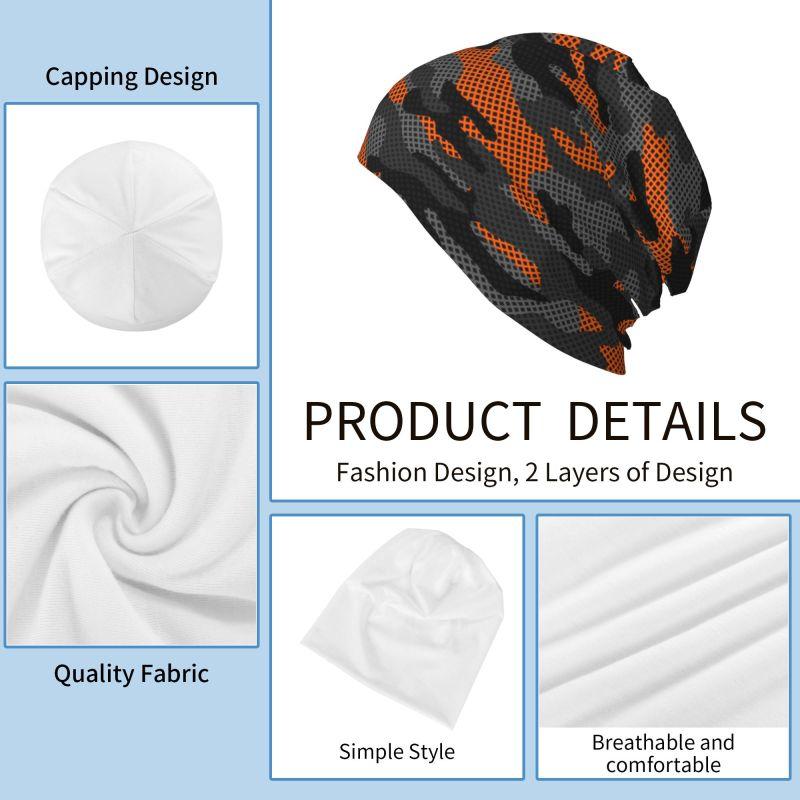 Black and Orange Camouflage Beanie Hat Warm Bonnet Cap Adults Knitted Hat Headwear Vintage Street Skullies Beanies for Women Men
