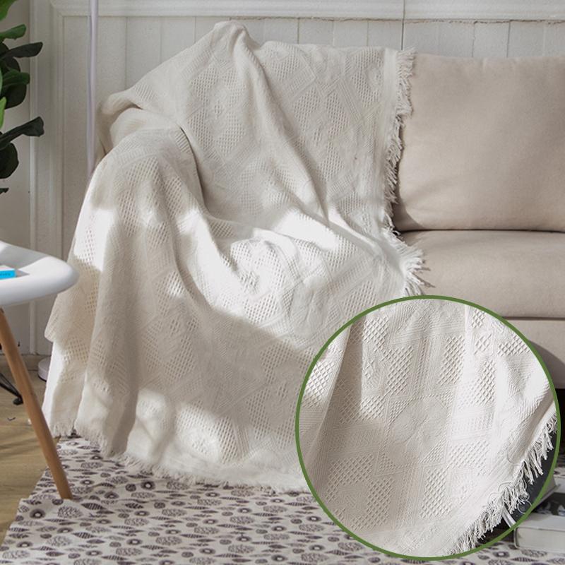 White Blankets for Sofa Comfortable Solid Color Blanket Spring Outdoor Picnic Blanket Portable Cushion Cotton Throw Blanket