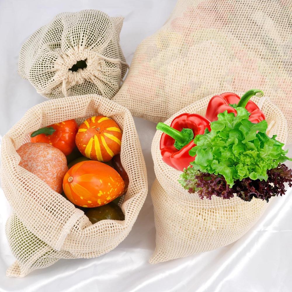 With Drawstring Reusable Produce Bags Filter Cotton Mesh Grocery Bags  Kitchen Gadget