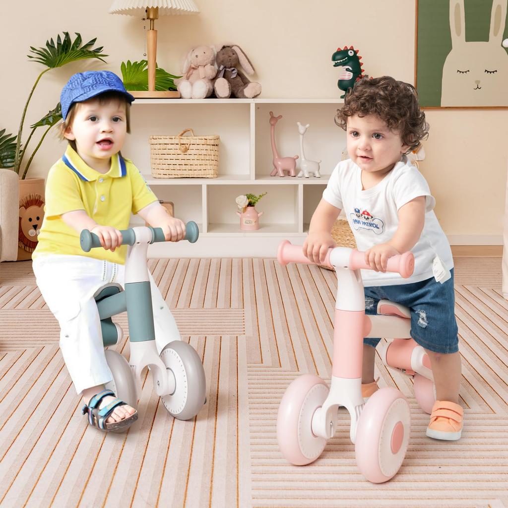 GYMAX Tricycle for Kids, Challenge Bike, Indoor Toy, Height Adjustable, Foldable, Mini Bike, Pedal-less, Ride-on, Walking Practice, Compact, Lightweig