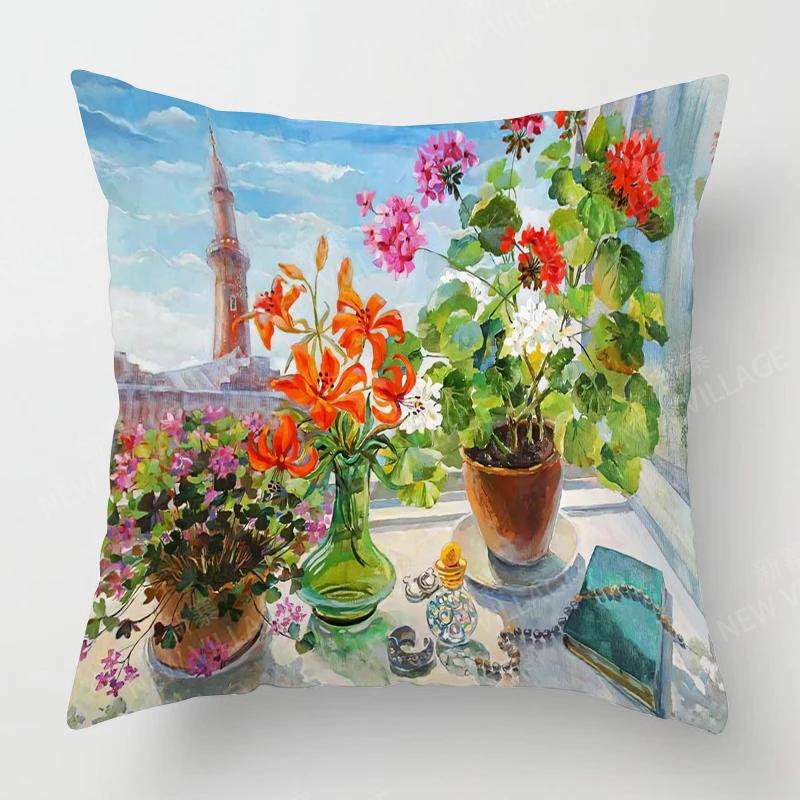 Dekoracja salonu w domu poszewki na poduszki Poszewka na poduszkę w stylu vintage malarstwa olejnego 45*45 poszewka 40x40cm 50x50 45x45