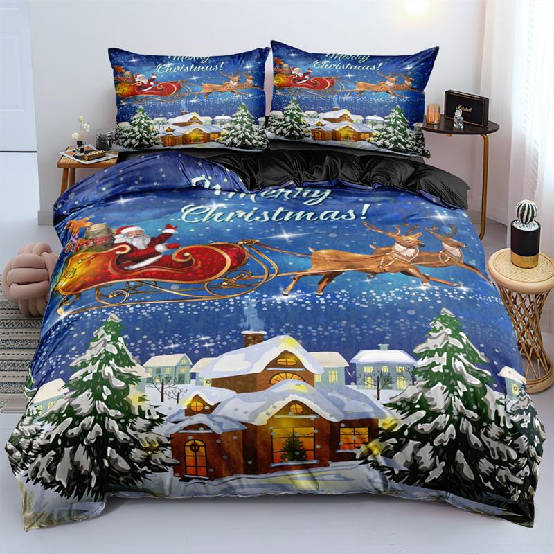 Duvet Cover Set 3D Santa Claus Merry Christmas Single Double Size Holiday Atmosphere Decoration Soft And Comfortable