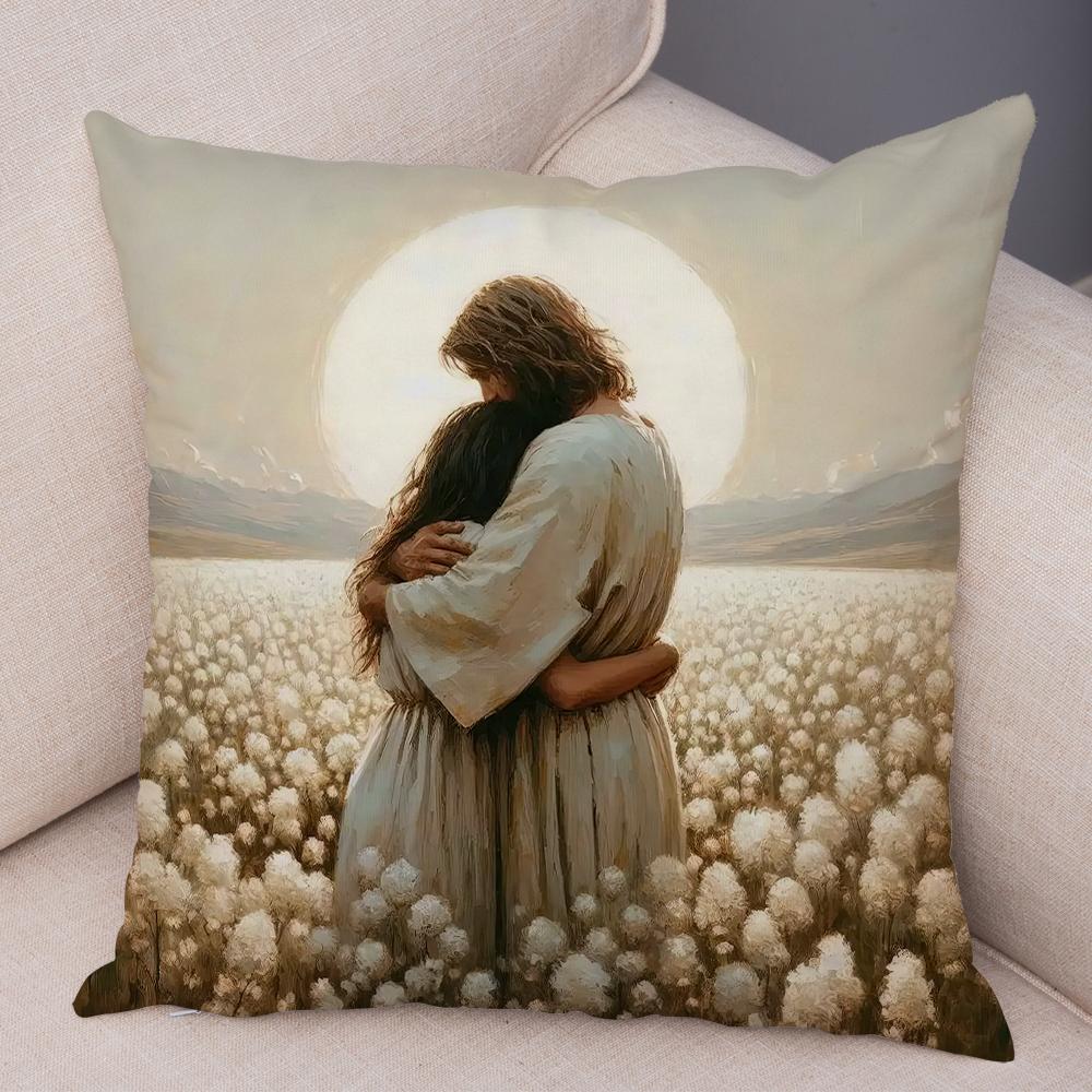 Catoon Jesus Christ Cushion Cover for Sofa Home Double Print Decor Colorful Christ Savior Pillow Case Soft Plush Pillowcase