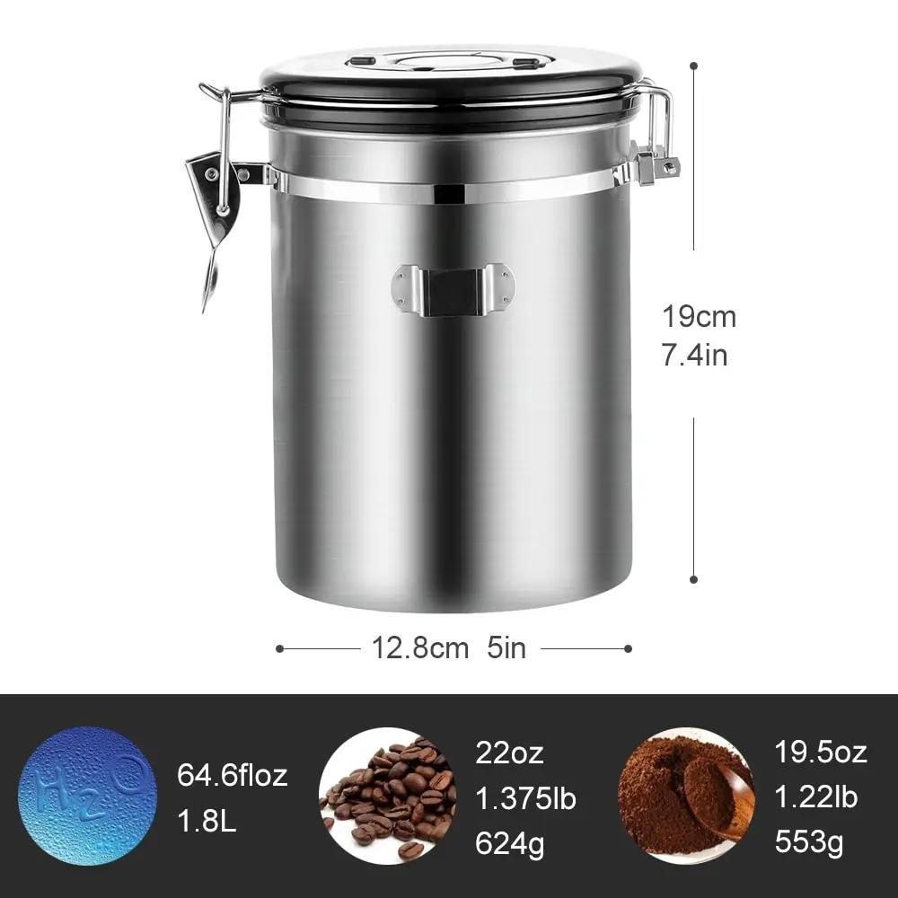 Stainless Steel Airtight Coffee Container Storage Canister Set Jar with Scoop for Coffee Beans Tea 1.5L Tools