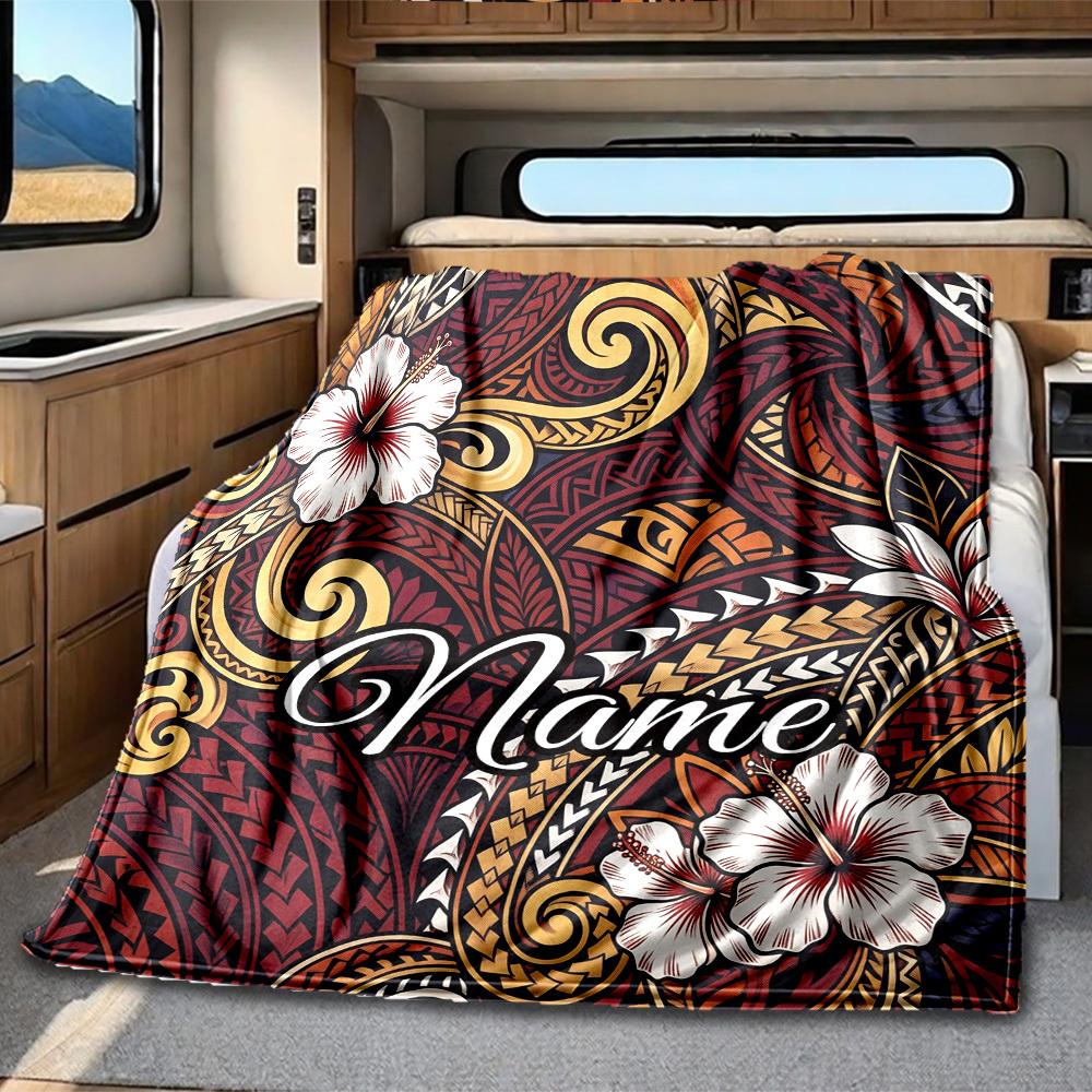 Polynesian Floral Rv Customize Your Name Blanket Comfortable Soft Lightweight Allseason Multipurpose Blanket For Travel Camping Picnics Sofa Rv Bed