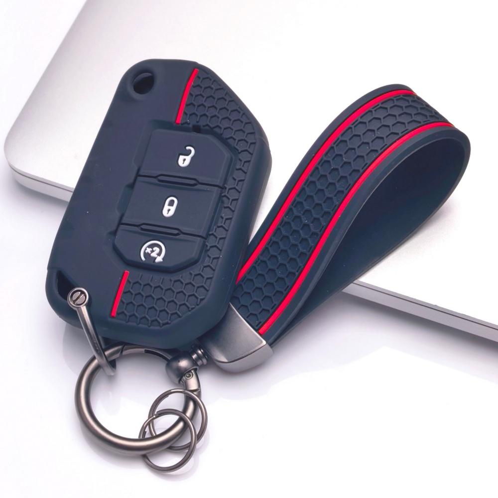 Silicone Key Fob Cover with Matching Keychain Compatible with Jeep Wrangler JL Gladiator JT 2018 2019 2020 2021 2022 2023 3 Button Smart Remote Key чёрный