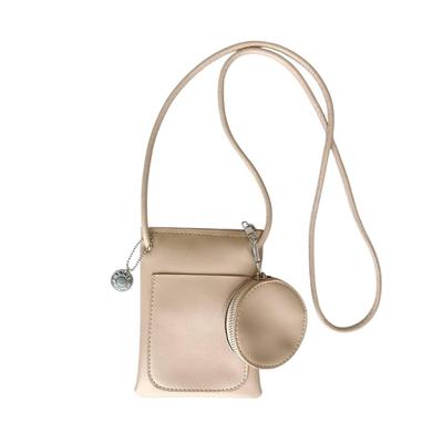 [Malve] Einfache, leichte Mini-Umhängetasche mit Münzbörse (unisex) (Beige)