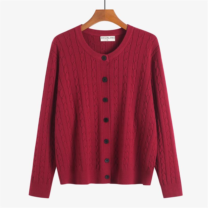 

Plus Size Women s Round Neck Cable Knit Cardigan, Long Sleeve, Core-Spun Yarn, Autumn 2025 Collection 3XL красный
