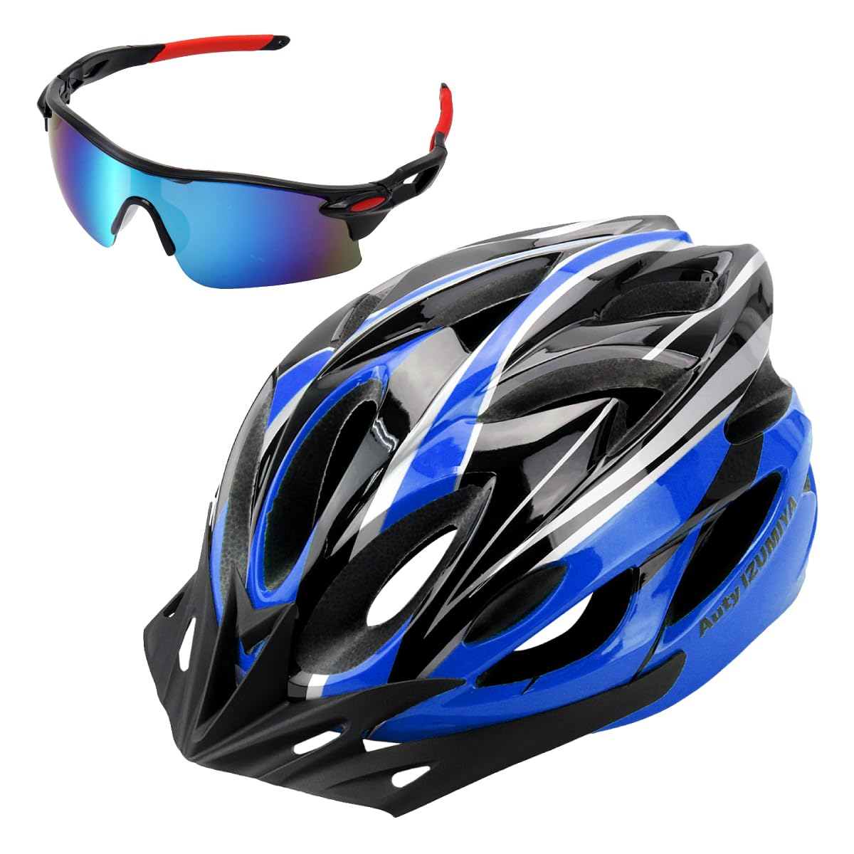 

Велосипед Auty IZUMIYA CE Включает Солнцезащитные очки x Шлем, Взрослый, Легкий, Сертифицированный, M/L, (Черный Синий)