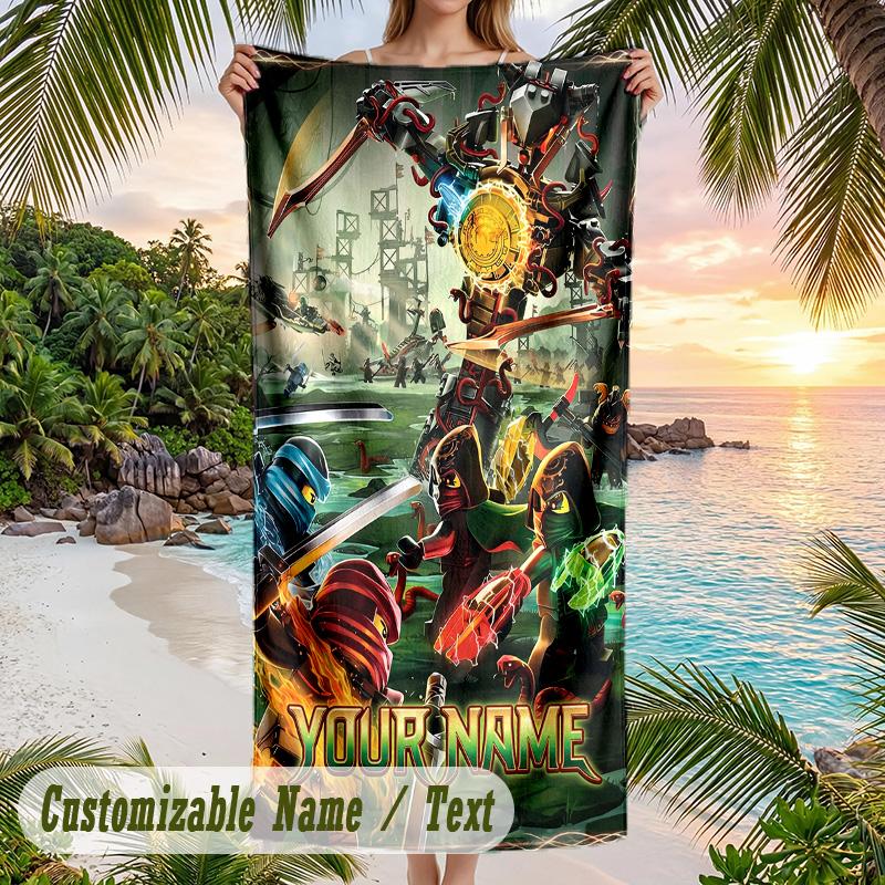 LEGO Ninjago Beach Towel, Personalized Custom Text, Quick Dry Soft Large Towel For Swimming Pool Travel