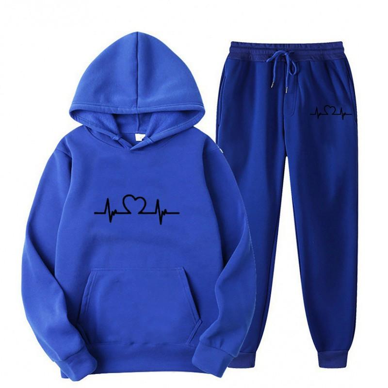 Womens Casual Hooded Sweatshirt Set Loose Fit College Style Printed Long Sleeve Top Drawstring Pants