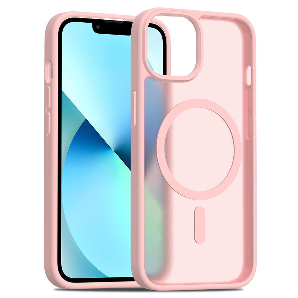 

For iPhone 14/13 Case Compatible with MagSafe TPU Frame Acrylic Back Phone Cover Skin Touch Pink