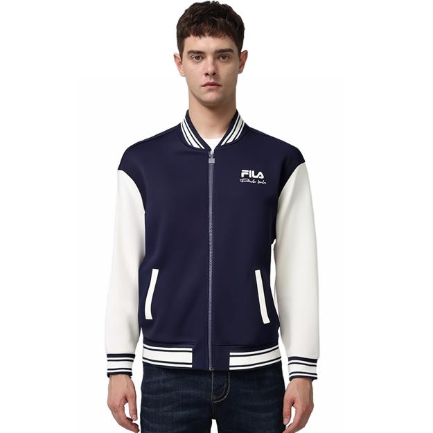 Fila Color Block Letter Logo Printed Casual Baseball Jacket Men Jackets Deep-Navy F11M349501FDB