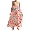 Women's Boho Floral Beach Sundress Sleeveless Summer  Maxi Dress Spaghetti Straps Casual Smocked Flowy A-Line Dress Party Long Dresses for Women