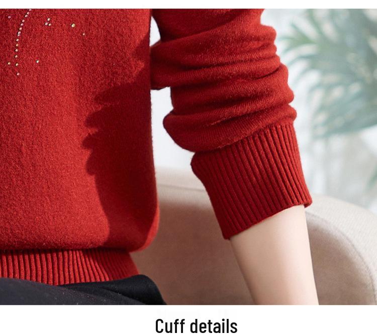 Women's Winter Fleece Knit Top: Plus Velvet Wood Ear Collar Base Layer for Middle-Aged Moms
