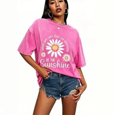 Women Summer Daisy Print T Shirt Crew Neck Loose Short Sleeve Casual Oversized Tee Tops 2026 New