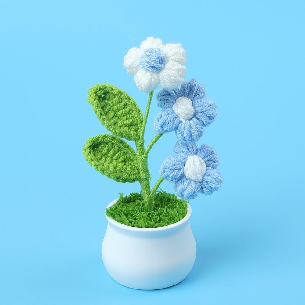 Hand-Knitted Wool Fake Flowers Set: Sunflower, Carnation, Tulip - Desktop Decor, Teacher/Student Gift, Everlasting Bouquet