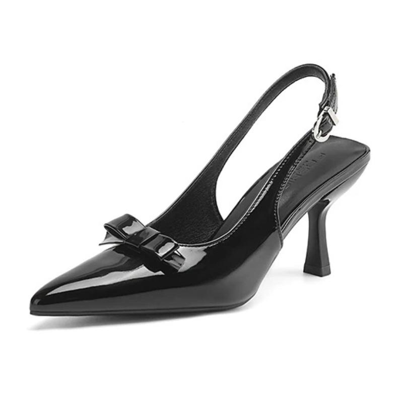 2025 Modern Office Shoes for Women Black Wedding Slingback Pointed Toe Butterfly Decoration Female High Heeled Sandals
