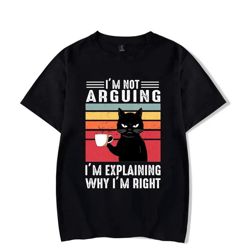 Black Cat Coffee Print Cotton Short Sleeve T-shirt S разноцветный