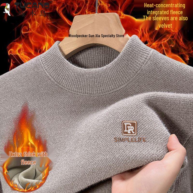 Woodpecker Winter Velvet Men s Thick Knit Sweater, Half-High Collar M for under 115 kg