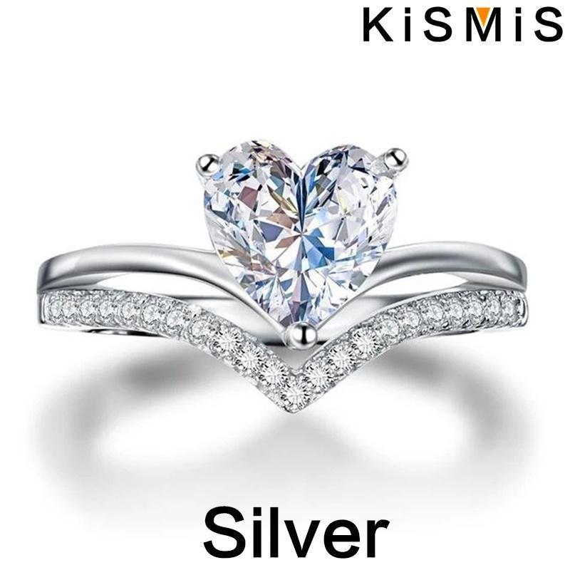 Womens White Sapphire Heart Engagement Ring Rose Gold Silver Band Bridal Wedding Fashion Jewelry