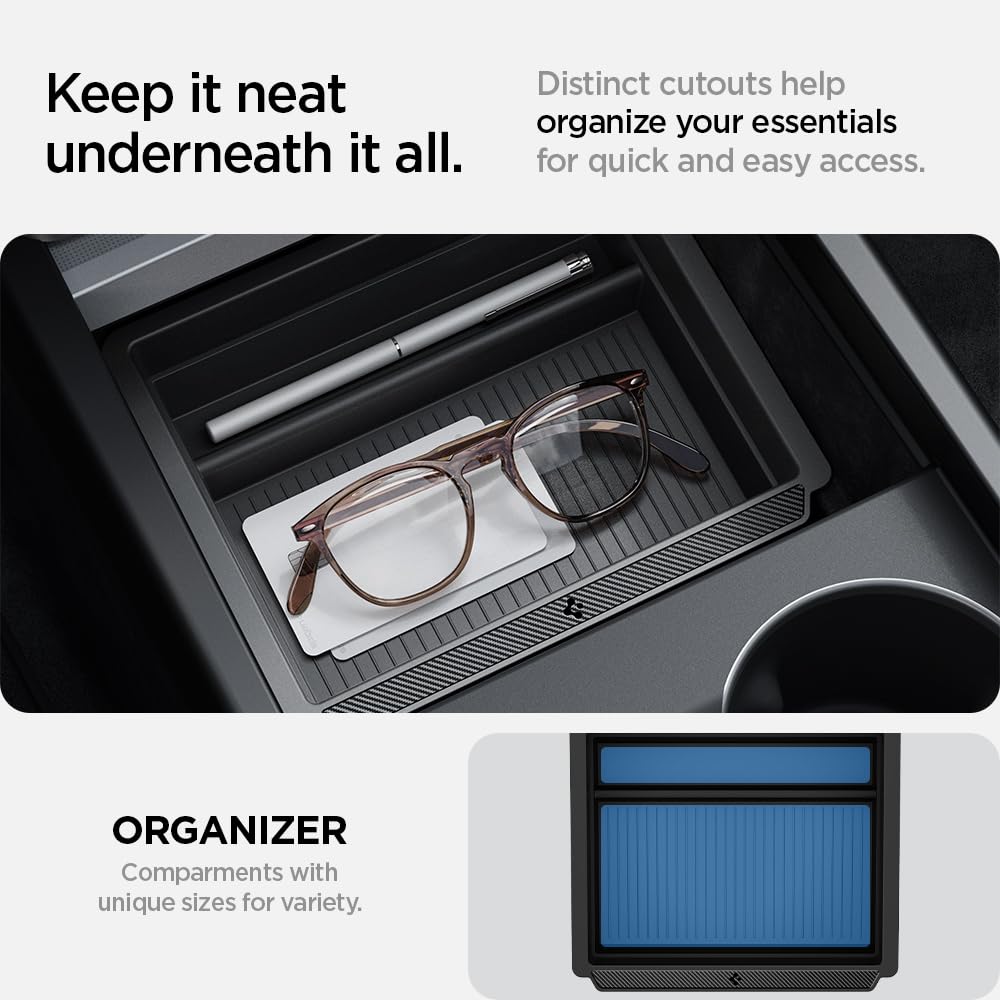 Spigen Center Console Organizer Tray for Tesla Model Y Juniper and Tesla Model 3 Highland Multifunctional TO220SH ACP07785 (2025) (2025/2024) [Slide