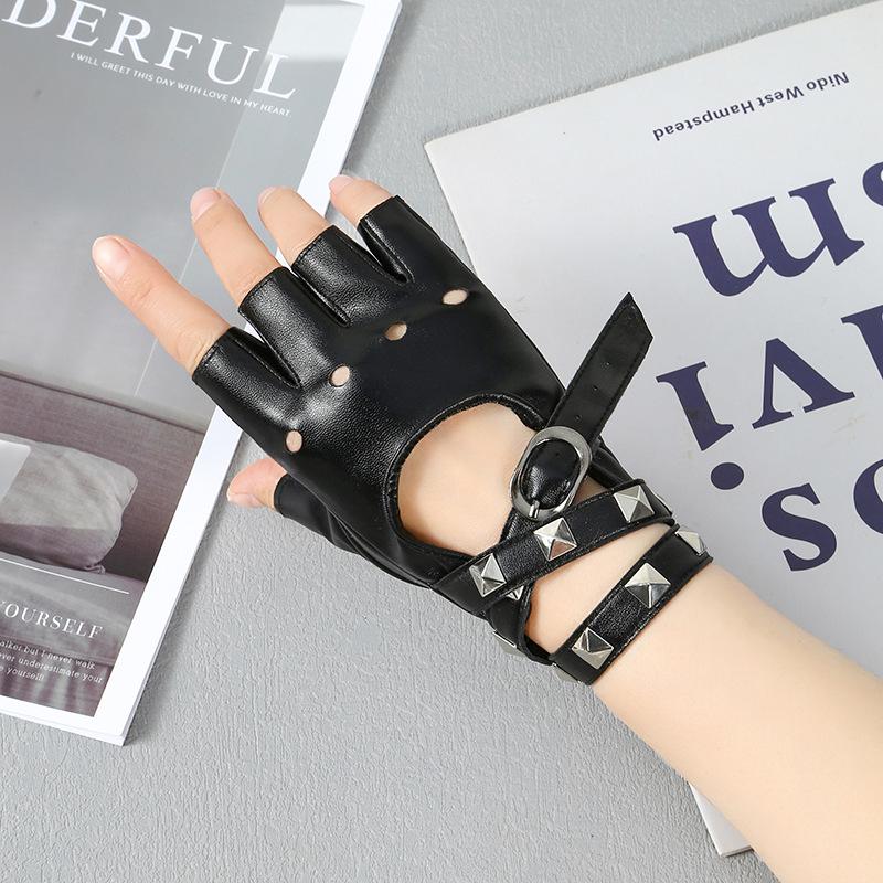 Women's Gothic Rivet Half-Finger Gloves - Punk Anime Stage Performance Style