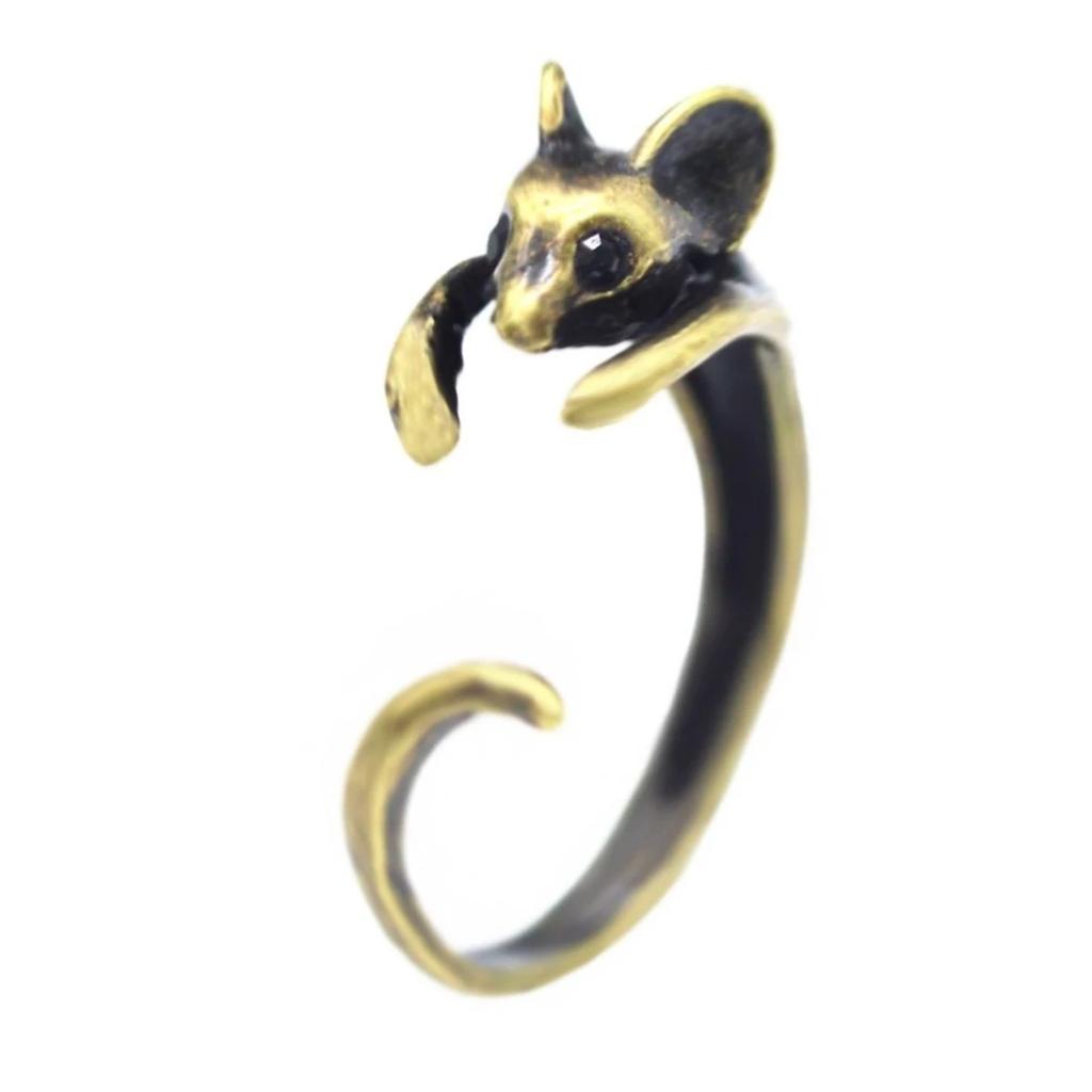 Vintage Mouse Ring Adjustable Hip Hop Party Opening Style Gold Color Metal Accessory European American Fashion 2026
