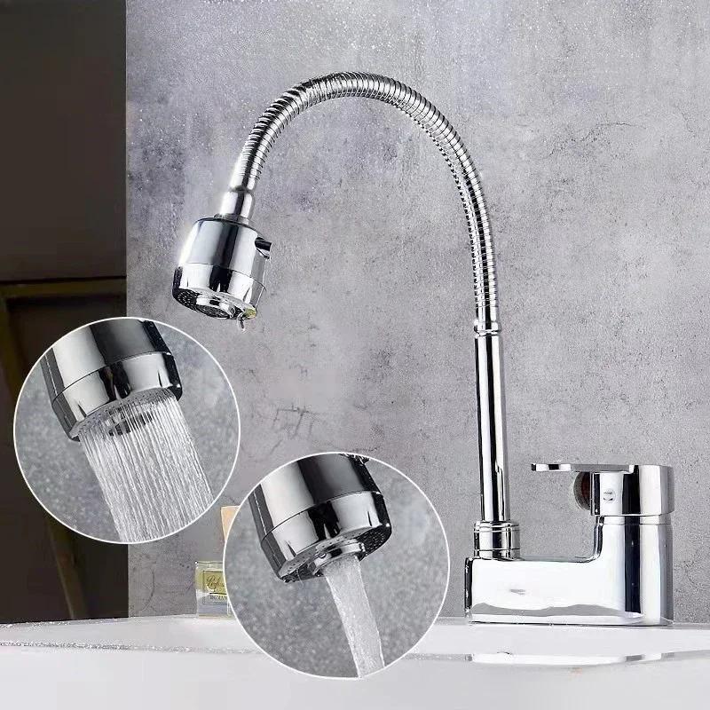 Kitchen Faucet 360° Rotatable Flexible Faucet 2 Mode Stream Spray Bubbler Splash Proof Hot Cold Water Sink Mixer Tap Home Use