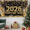 Large Happy New Year 2026 Banner, Black and Gold Happy New Year 2026 Banner, NYE Party Decorations for Boys, Girls, Friends, Celebrations Party Decor