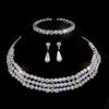 Bridal Pearl Full Diamond Necklace Necklace Diamond Imitation Pearl Bracelet Earrings Necklace Set Women