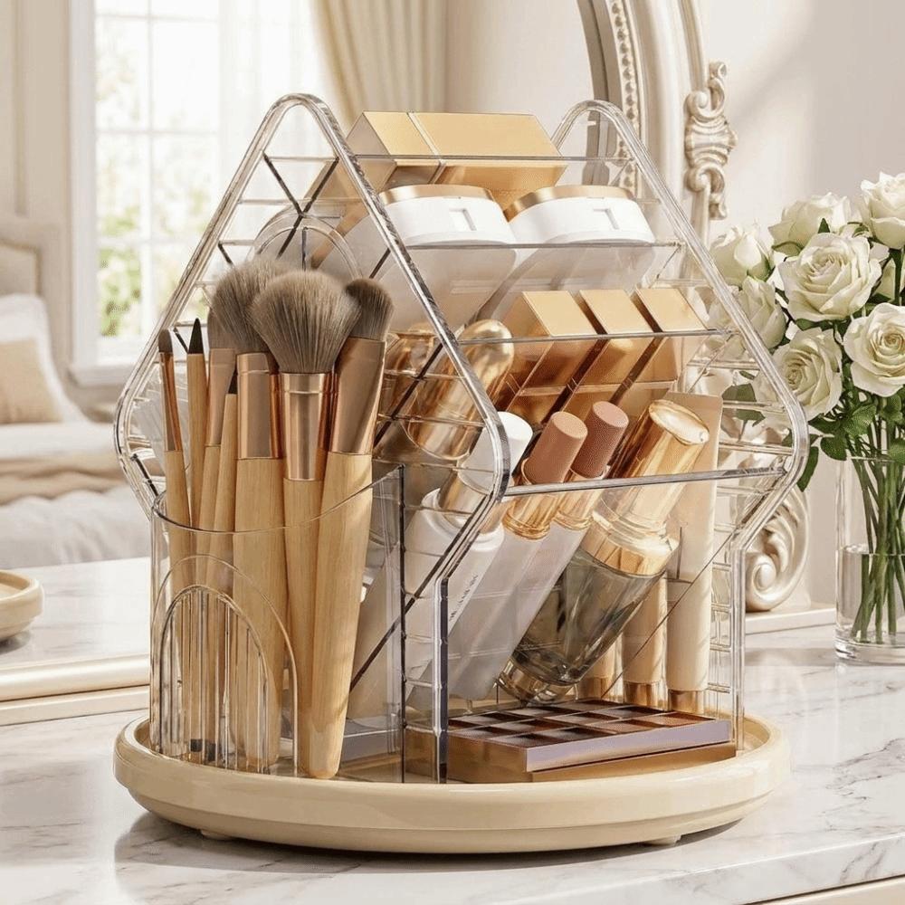 Large Capacity Desktop Cosmetic Organizer Rotating Makeup Brush Storage Box Luxe Pen Holder  Vanity