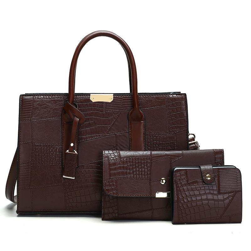 New women's bag embossed women's shoulder bag three-piece set portable messenger bag tide